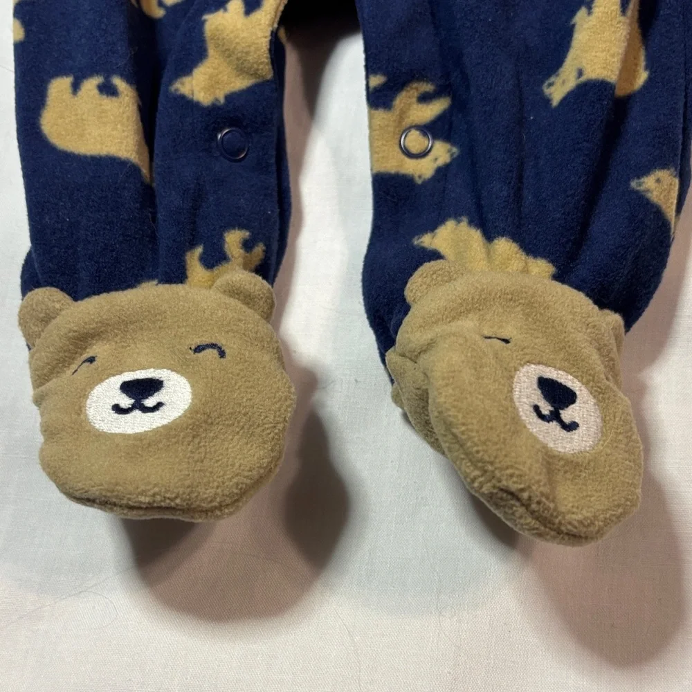 Carter's Bear Print Footie Sleeper Blue Tan 3M NWT Cozy Woodland Baby Essentials